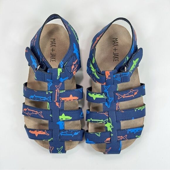 Max + Jake Finn Sharks Strappy Closed Toe Fisherman Sandals Blue Multi Toddler 9 - Picture 7 of 11